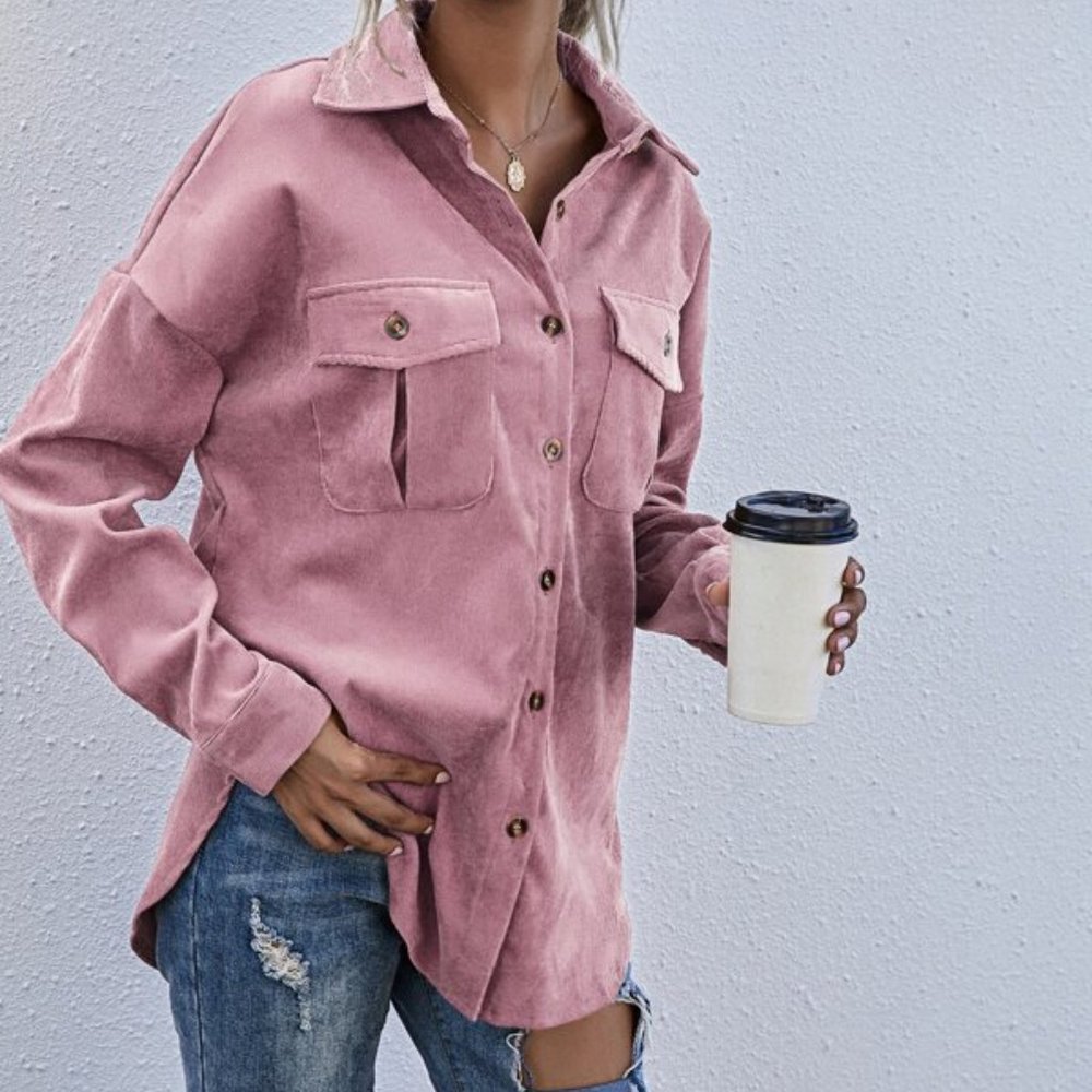 pink Boyfriend fit oversized shacket jacket cordur - Picture 2 of 6